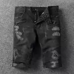 balmain shorts jeans biker homme  sale black destroyed